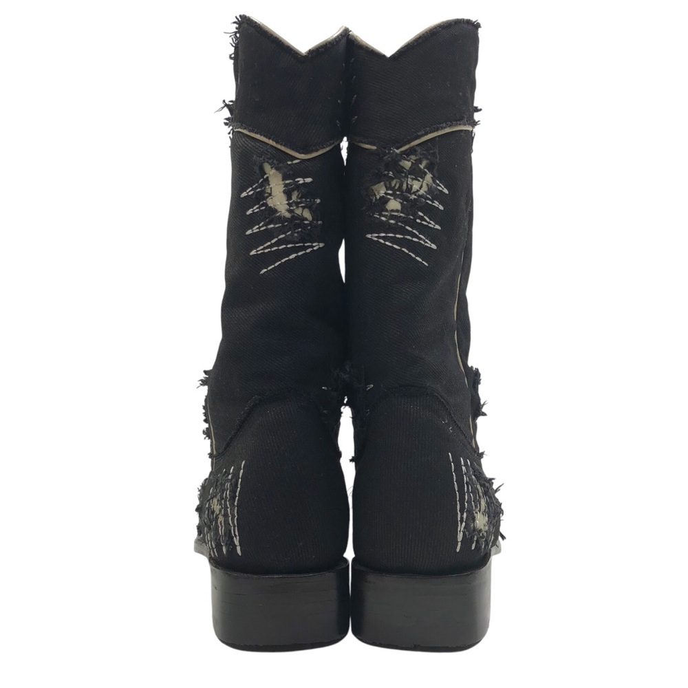 King Exotic Men's Denim Distressed Fabric Cowboy Boots Size 8.5 EE Black Western - Picture 5 of 11